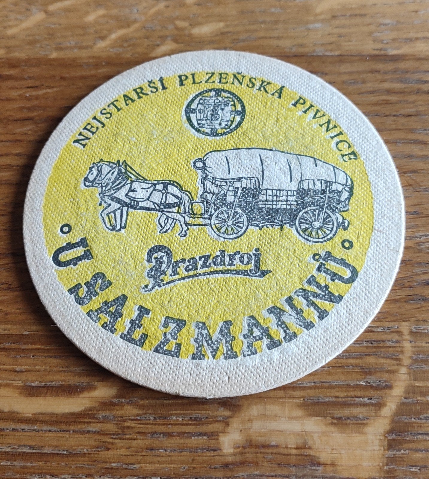 Vintage Tsjechisch bierviltje - U Salzmannu Pilsen, Ophalen of Verzenden, Zo goed als nieuw, Viltje(s), Overige merken