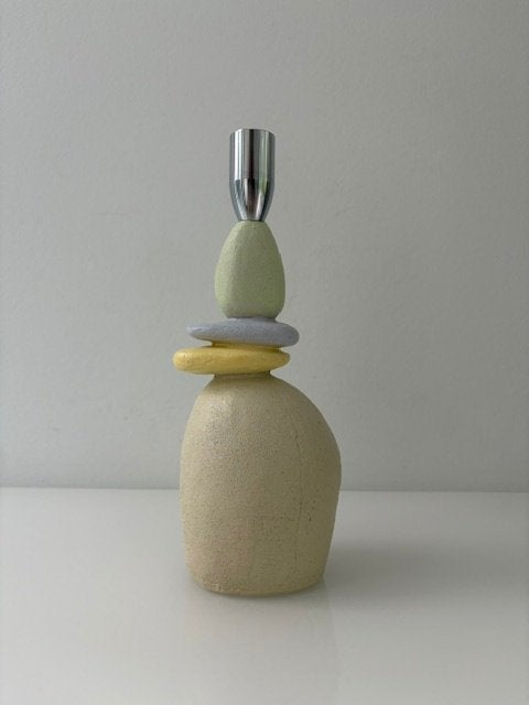 Sculpturale kandelaar – organisch - pastelkleuren – 23 cm, Overige materialen, Meerkleurig, Overige merken, Ophalen of Verzenden