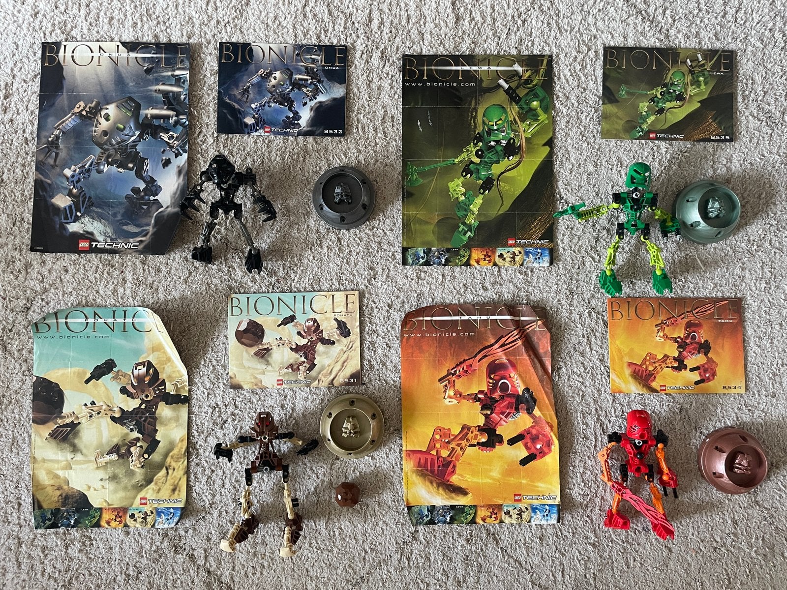 Lego Bionicle 4x Toa en 4x Turaga, Gebruikt, Bionicle, Lego, Ophalen of Verzenden