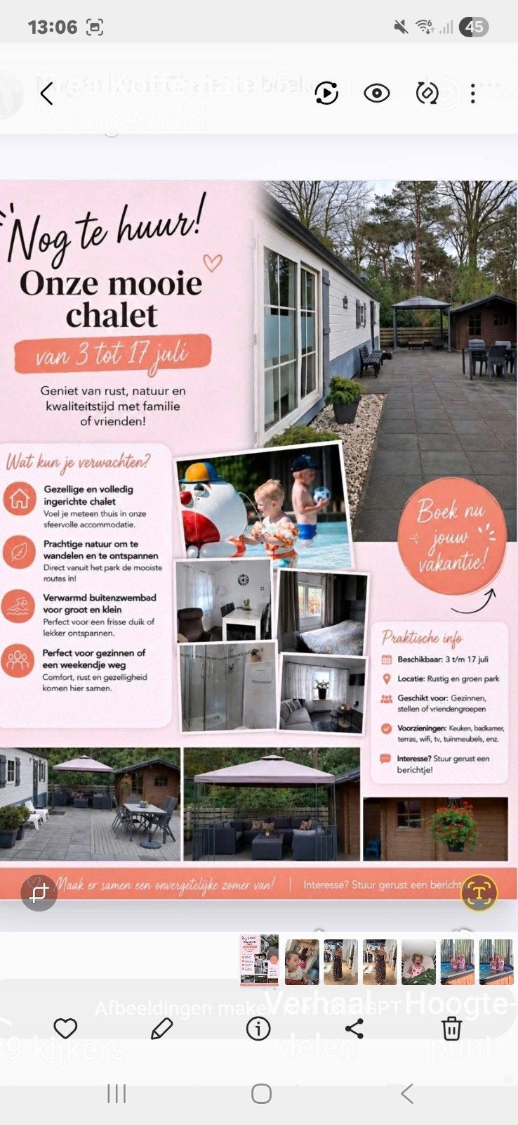 mooie chalet te huur ., Ophalen of Verzenden