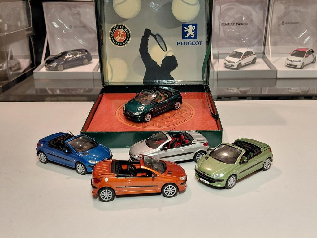 5x Peugeot 206cc ph1 2000-2003 o.a. Roland Garros 1/43 Norev, Hobby en Vrije tijd, Ophalen of Verzenden, Zo goed als nieuw, Auto