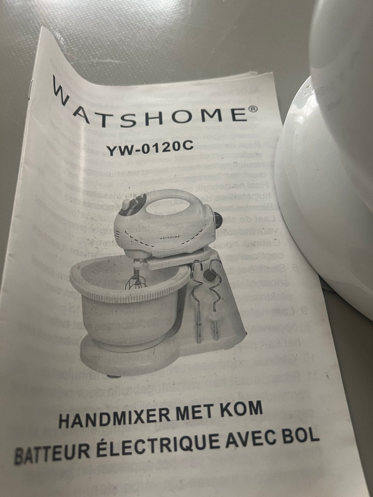 WatsHome YW-0120C Handmixer met Kom - Nieuwstaat, 1 tot 2 liter, Ophalen, Zo goed als nieuw, 3 snelheden of meer