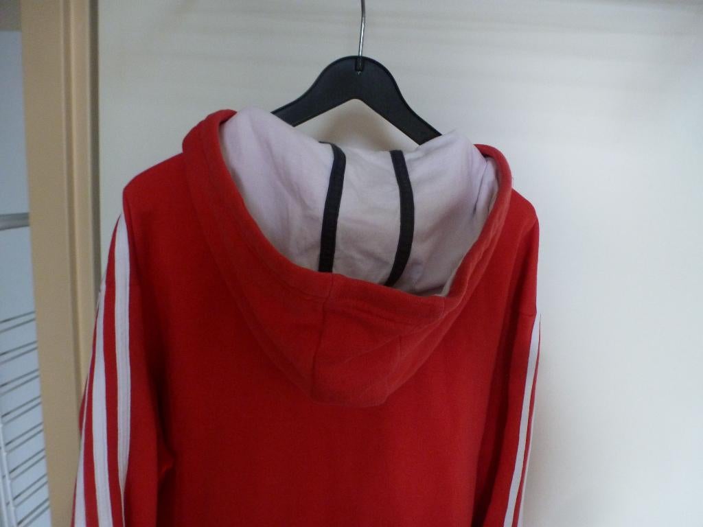 ADIDAS rood wit hoodie vest capuchon 42 -GRATIS zend, Verzenden, Maat 42/44 (L), Rood, Fitness of Aerobics