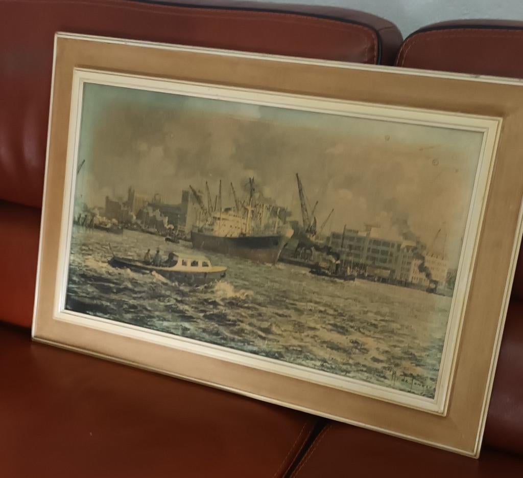 Schilderij Marius de Jongere havengezicht, Antiek en Kunst, Ophalen of Verzenden