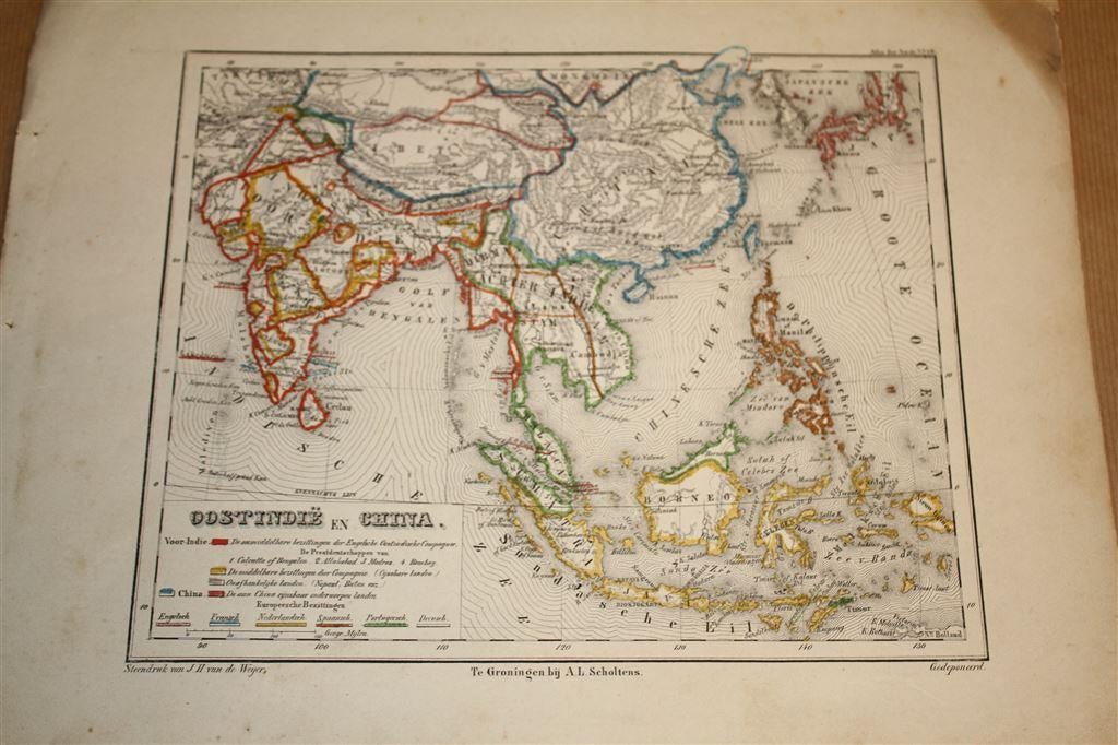 Zeldzame antieke kaart - Indonesië en China - 1860 !!, Boeken, Atlassen en Landkaarten, Gelezen, Overige gebieden, Ophalen of Verzenden