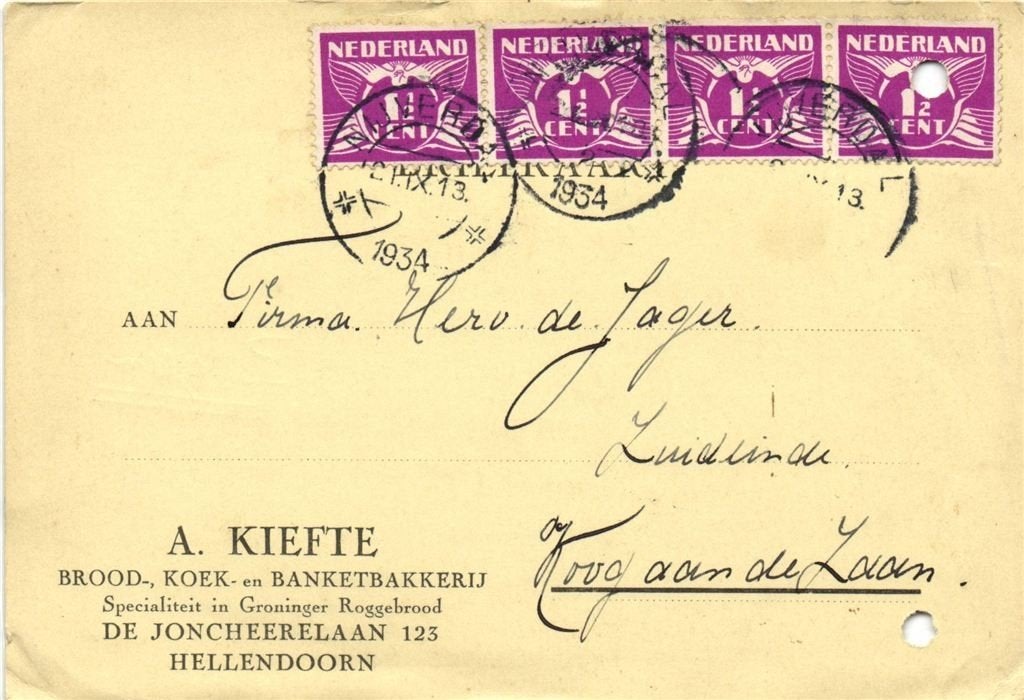 A. Kiefte, Hellendoorn - 09.1934 - briefkaart, Postzegels en Munten, Ophalen of Verzenden, Briefkaart