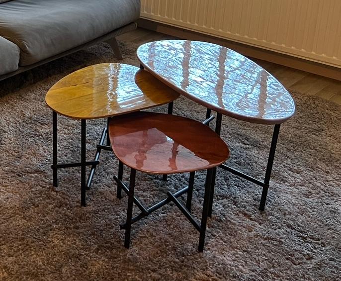 Set van drie organische salontafels van exotisch hout, Huis en Inrichting, Tafels | Salontafels, Ophalen, Nieuw, Rond, 50 tot 100 cm