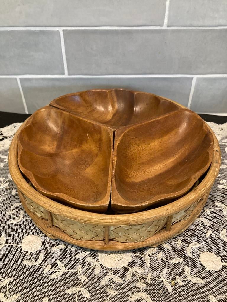 Vintage snackschaal (120324), Ophalen of Verzenden, Gebruikt, Rond, Riet