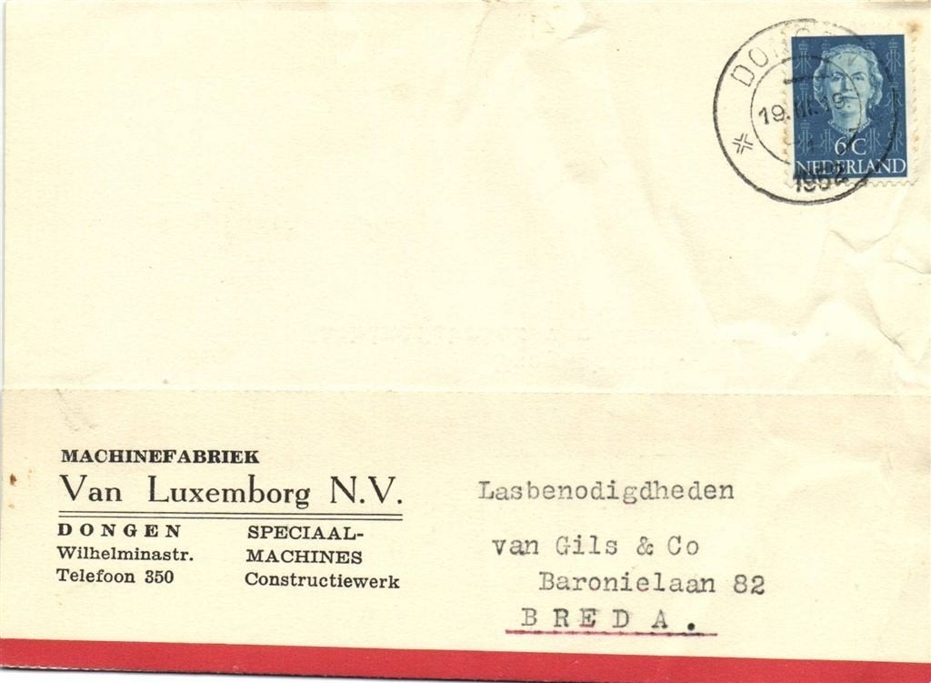 Machinefabriek Van Luxemborg NV, Dongen - 03.1952 - briefkaa, Ophalen of Verzenden, Briefkaart