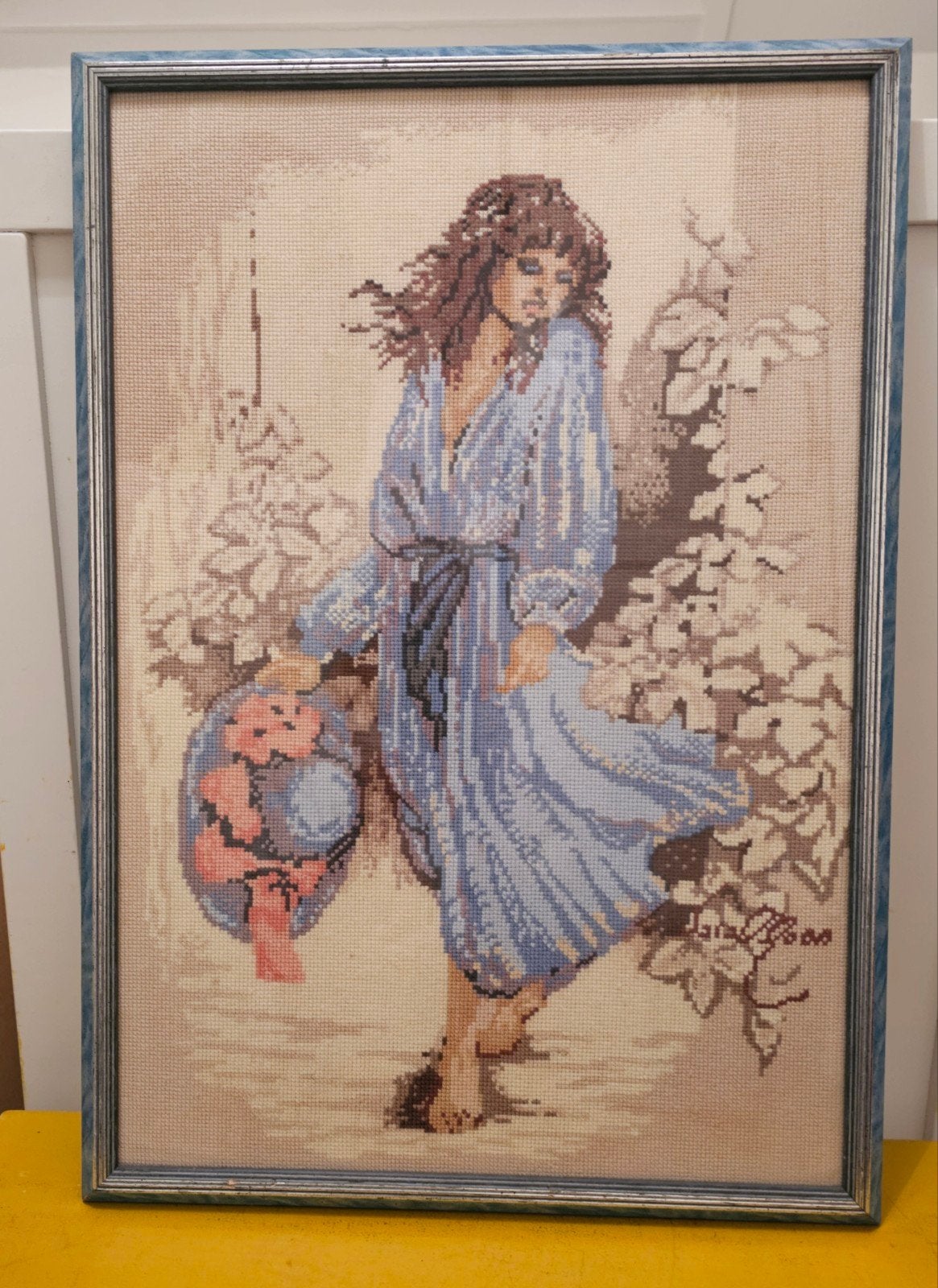 Mooi geborduurd schilderij in brocante lijst, Ophalen of Verzenden, Zo goed als nieuw, Overige typen