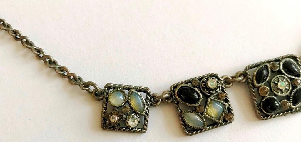 Prachtige ketting met Aurora Borealis kristal maansteen onyx, Sieraden, Tassen en Uiterlijk, Kettingen, Verzenden, Zo goed als nieuw