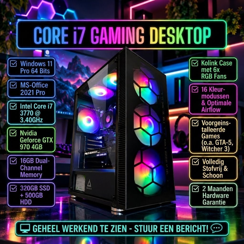 Core-i7 Gaming!!/16GB/GTX-970-4GB/320GB-SSD/500GB-HDD/Win11., Zelf gebouwde pc, Ophalen of Verzenden, Zo goed als nieuw, Gaming
