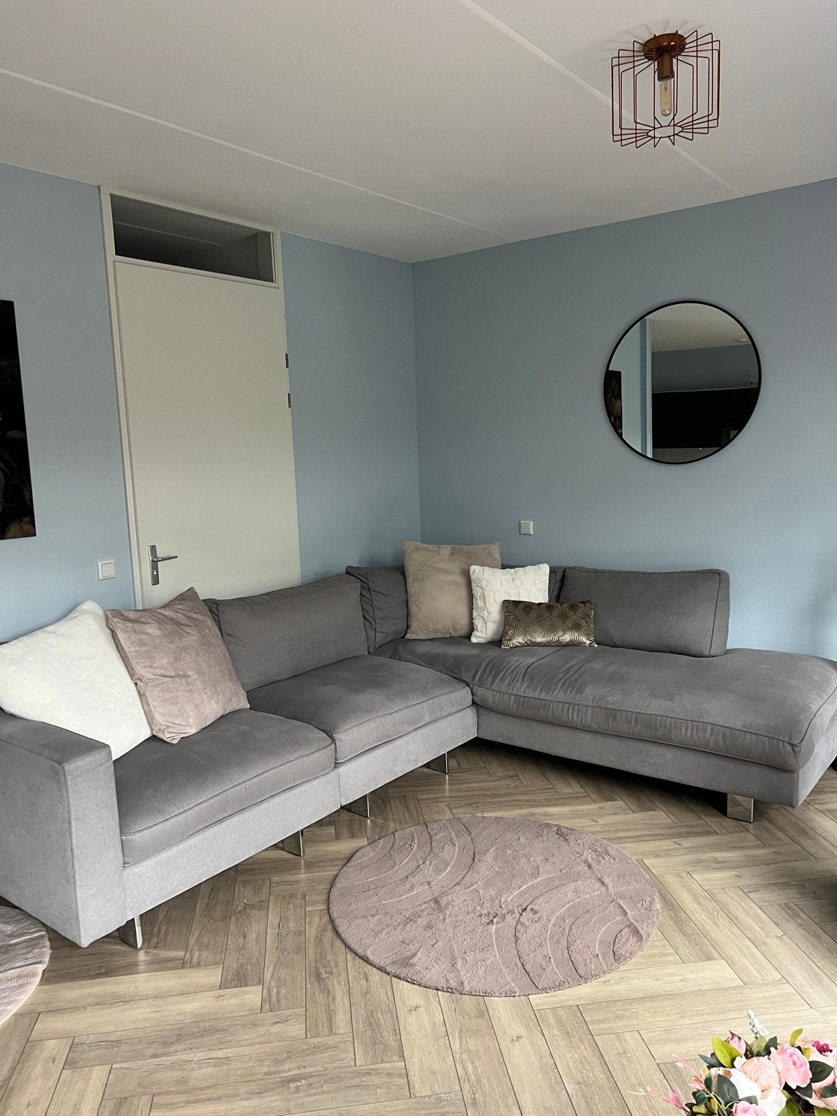 Grijze hoekbank met chaise longue - 310cm breed, Ophalen, Gebruikt, Hoekbank, 300 cm of meer