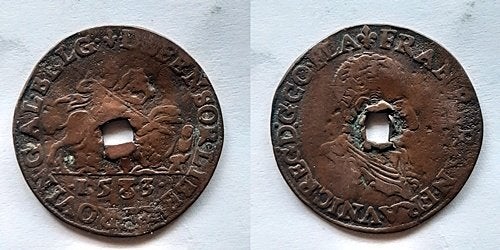 Rekenpenning 1583 met gat, Verzenden, Overige materialen, Nederland