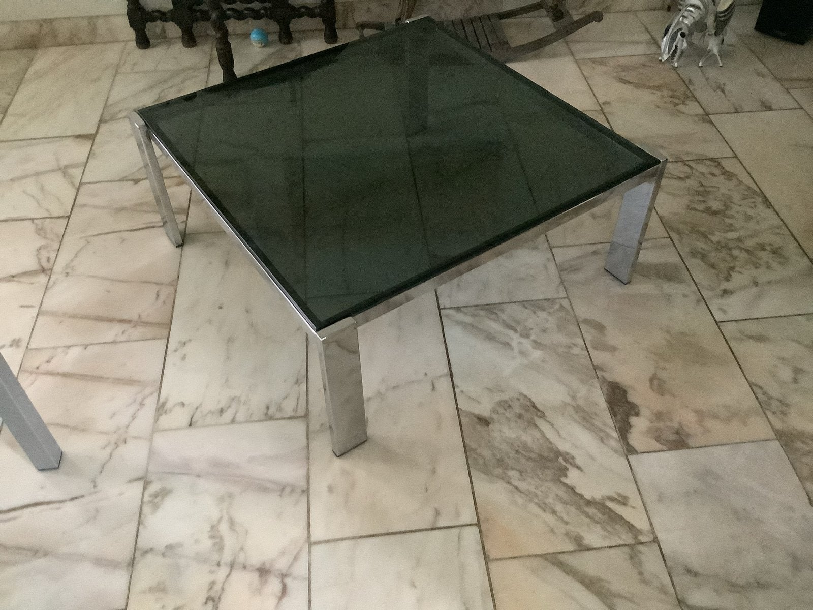Retro Vintage Salontafel met Rookglazen Blad vierkant, Ophalen, Gebruikt, Vierkant, 50 tot 100 cm