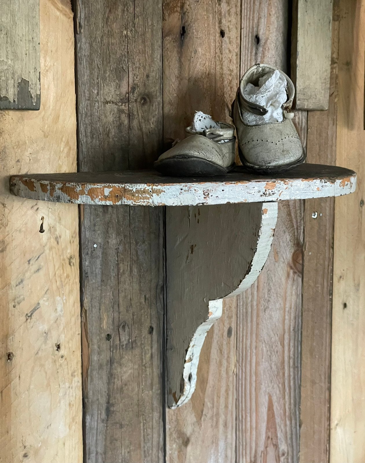 Brocante oude houten console / wandplankje, Ophalen of Verzenden