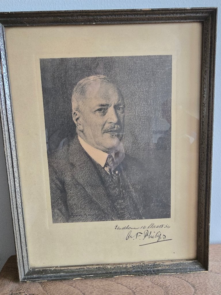 Zeldzaam vintage litho portret kunst Anton Philips 1934, Ophalen