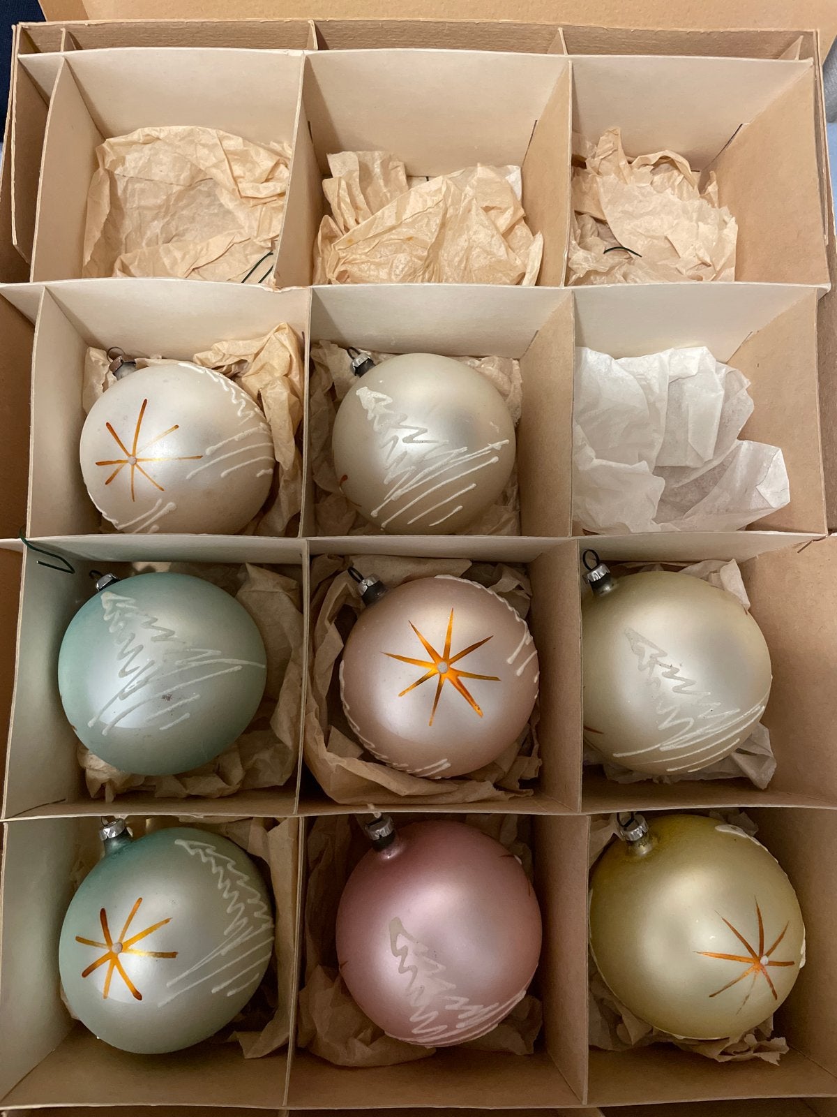 Vintage pastelkleurige kerstballen uit plm. 1960, Ophalen, Gebruikt