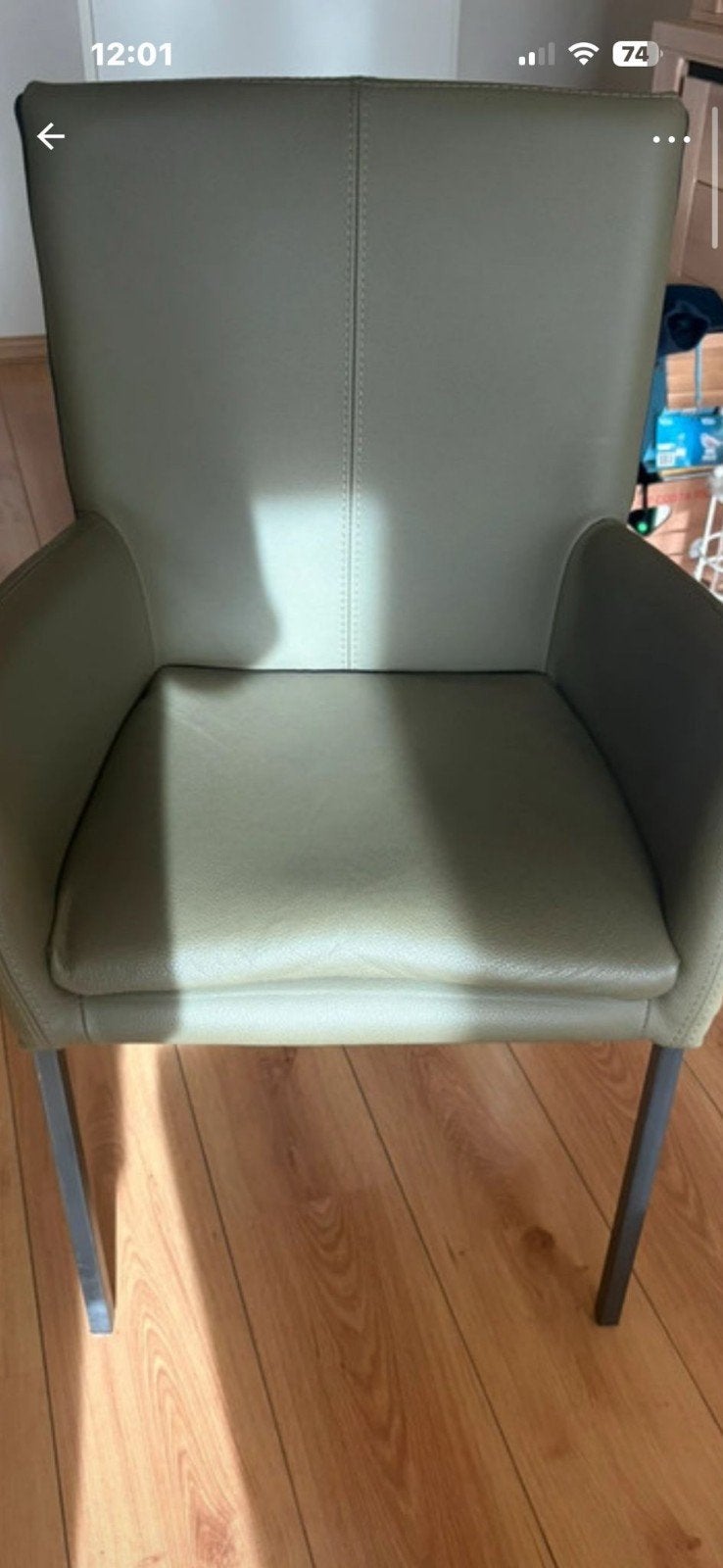 4 eetkamerstoelen, Ophalen, Zwart, Leer, Zo goed als nieuw