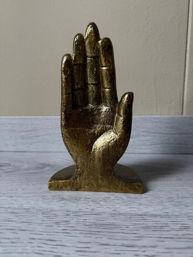 Gouden hand decoratie - Boekensteun of sierobject, Vintage, Ophalen of Verzenden, Zo goed als nieuw, Goud
