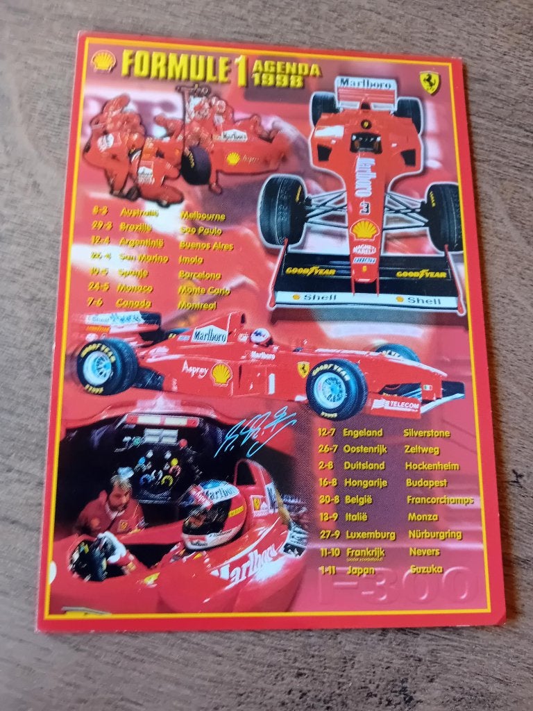 Shell Formule 1 kaart met agenda 1998, Ophalen of Verzenden, Voor 1920, Ongelopen, Kinderen