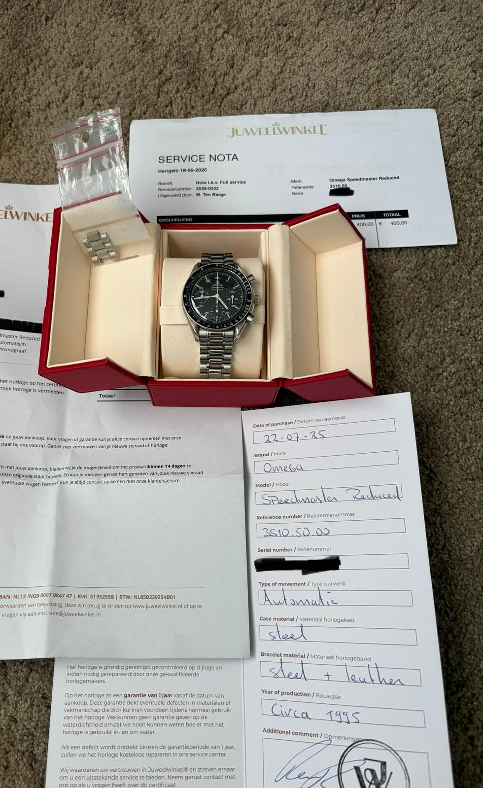 Omega Speedmaster Reduced Serviced, Ophalen, Staal, Gebruikt, Staal