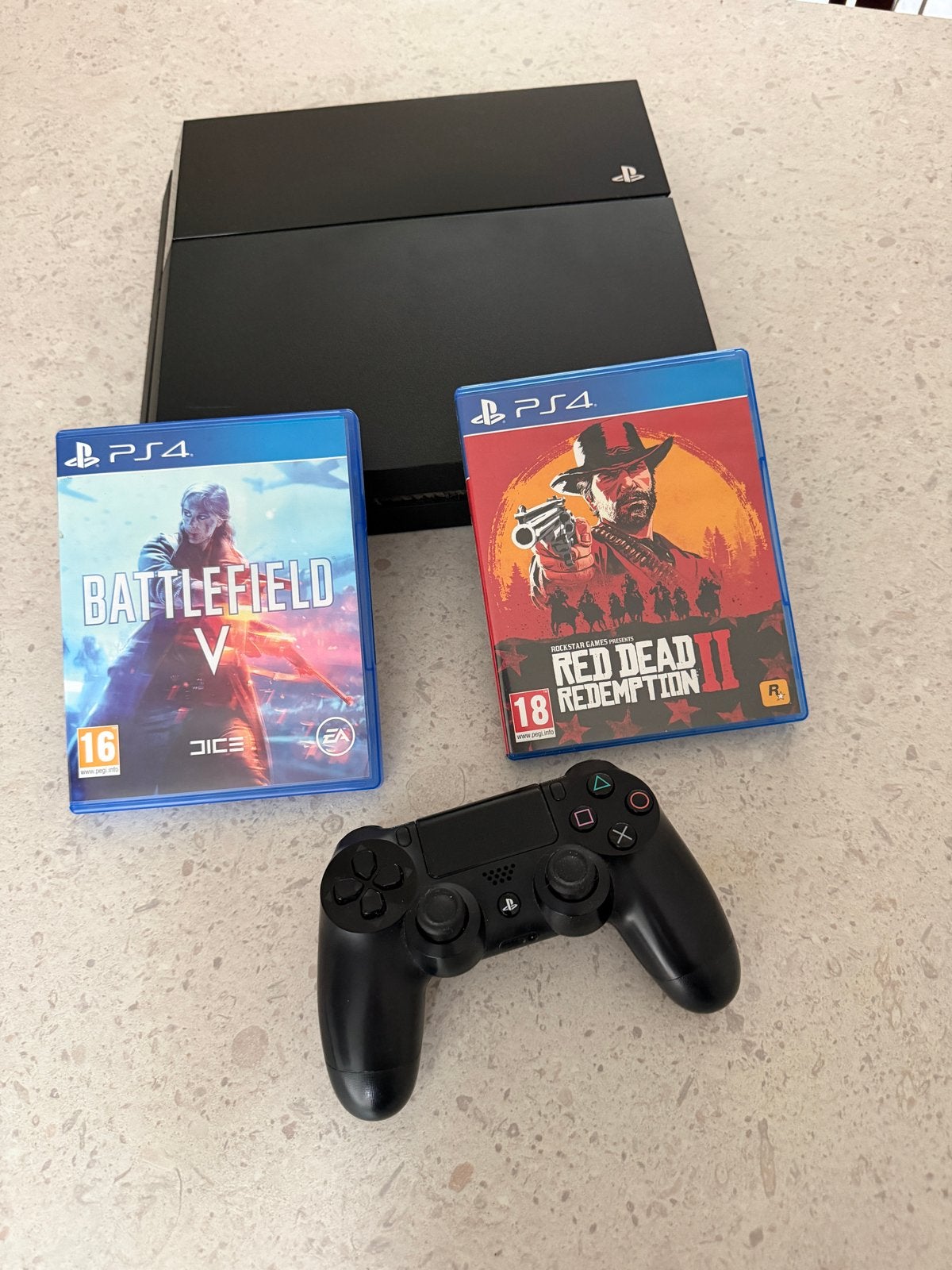 Playstation 4 + controller, RDR 2 en Battlefield 5, Ophalen, Gebruikt, Met 1 controller, Met games