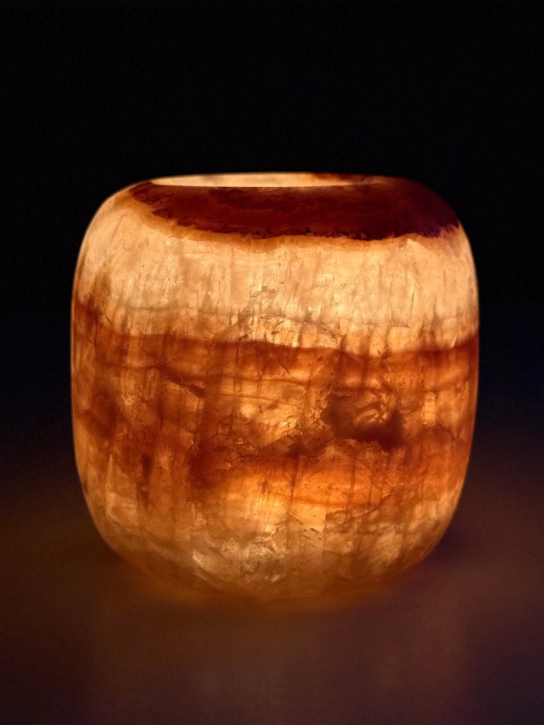 Albaster waxinelichthouder - thegreenstones, 10 cm, Bruin, Overige merken, Natuurlijk materiaal