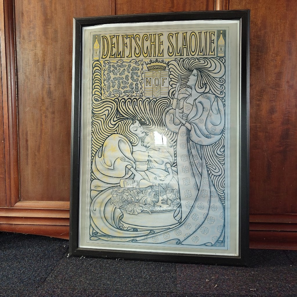 Poster slaolie stijl met lijst. DELFTSCHE SLAOLIE, Gebruikt, Met lijst, Ophalen of Verzenden, A1 t/m A3