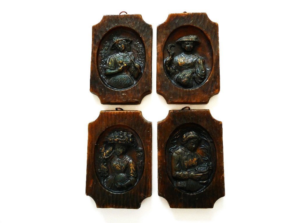 Complete set van 4 jaargetijden  wassen reliëf wandborden, Ophalen of Verzenden