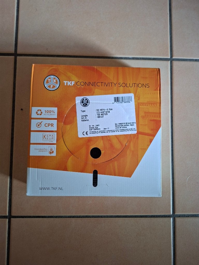TKF installatie draad VD H07V 2.5mm2 Grijs 100m, Ophalen of Verzenden, Nieuw, Overige merken, Kabel of Snoer
