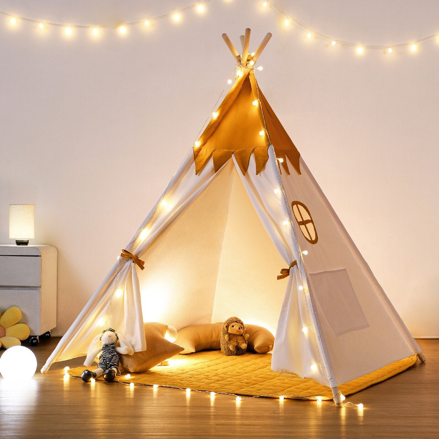 Nieuwe Besrey tipi tent voor kinderen, 100% katoen + lampjes, Ophalen of Verzenden, Nieuw, Hout