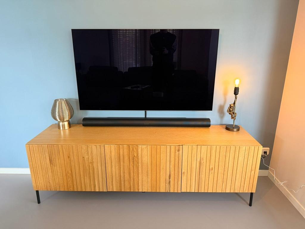 WOOOD TV Meubel Gravure Eiken Naturel televisiemeubel 180 cm, Huis en Inrichting, Ophalen, 150 tot 200 cm, Minder dan 100 cm, 25 tot 50 cm