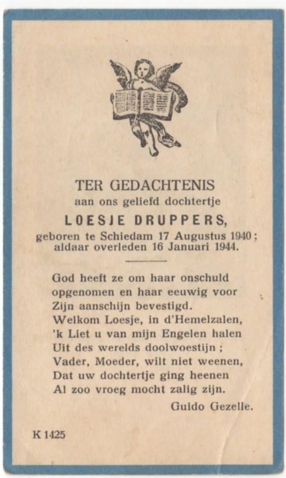 Loesje Druppers 1940 - 1944 Schiedam, 3 jaar oud, Verzamelen, Verzenden