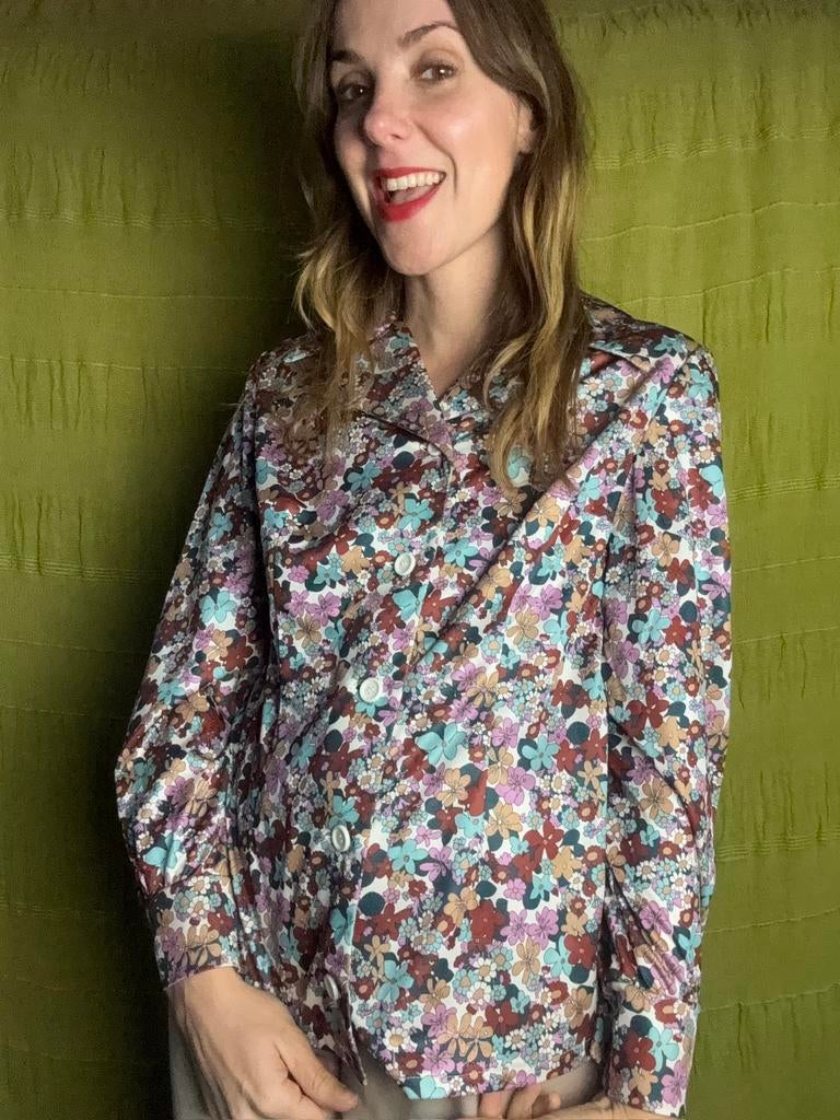 Vintage 70s blouse - Jaren 70 -print - bloemenprint - 36/38, Kleding | Dames, Blouses en Tunieken, Hgv, Hgv, Ophalen of Verzenden