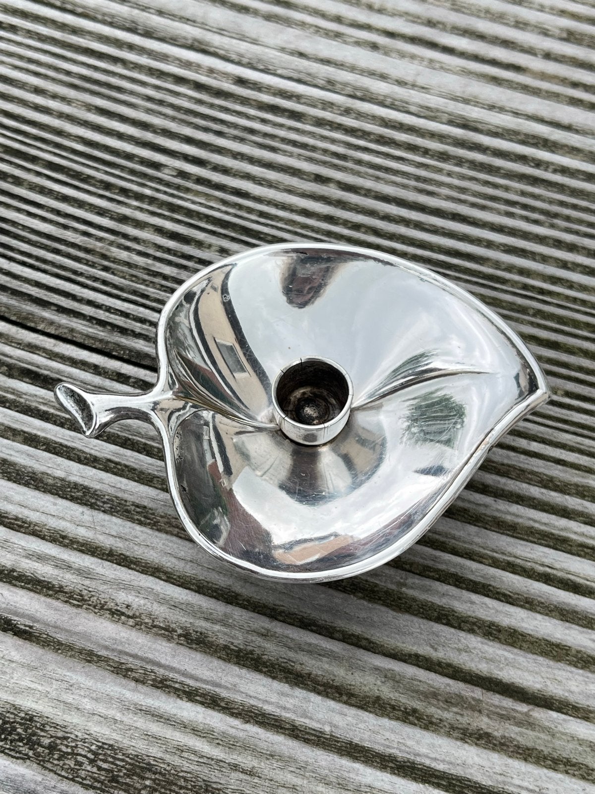 Vintage Mid-Century Deense Verzilverde Kandelaar Bladvorm, Ophalen of Verzenden, Overige materialen