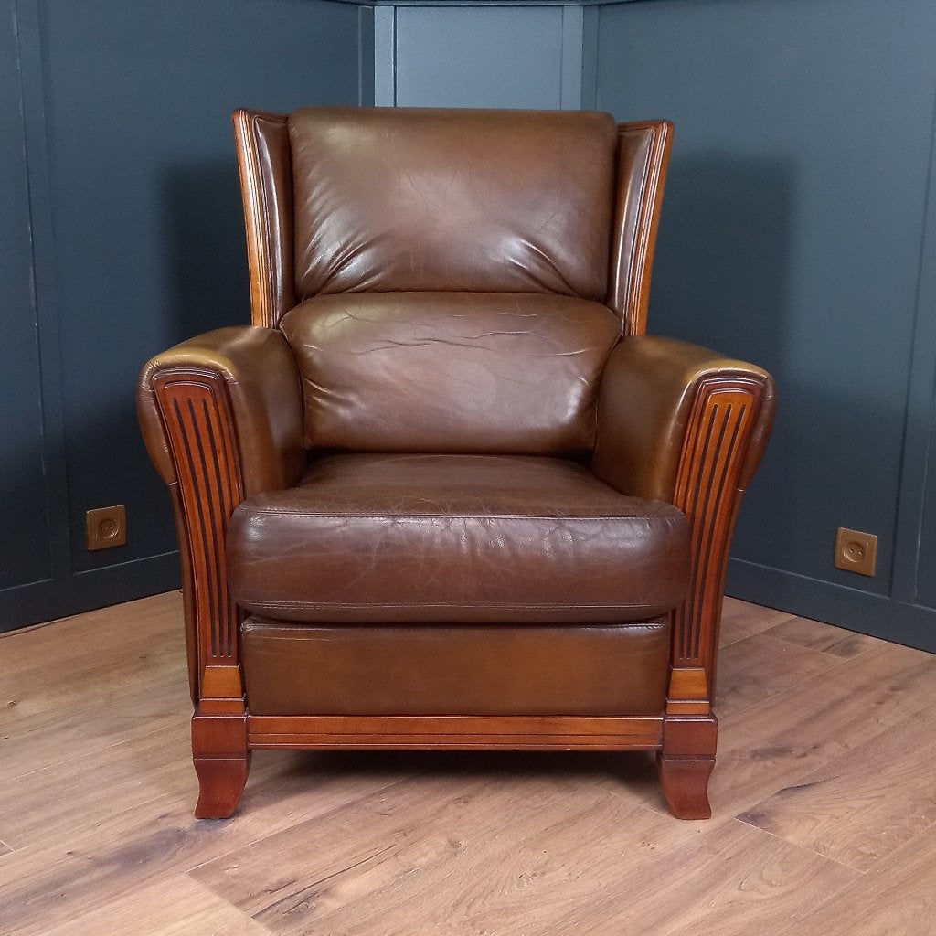 Vintage Art Deco Fauteuil van Schapenleer en Mahoniehout, Gebruikt, Ophalen of Verzenden, 75 tot 100 cm, Leer