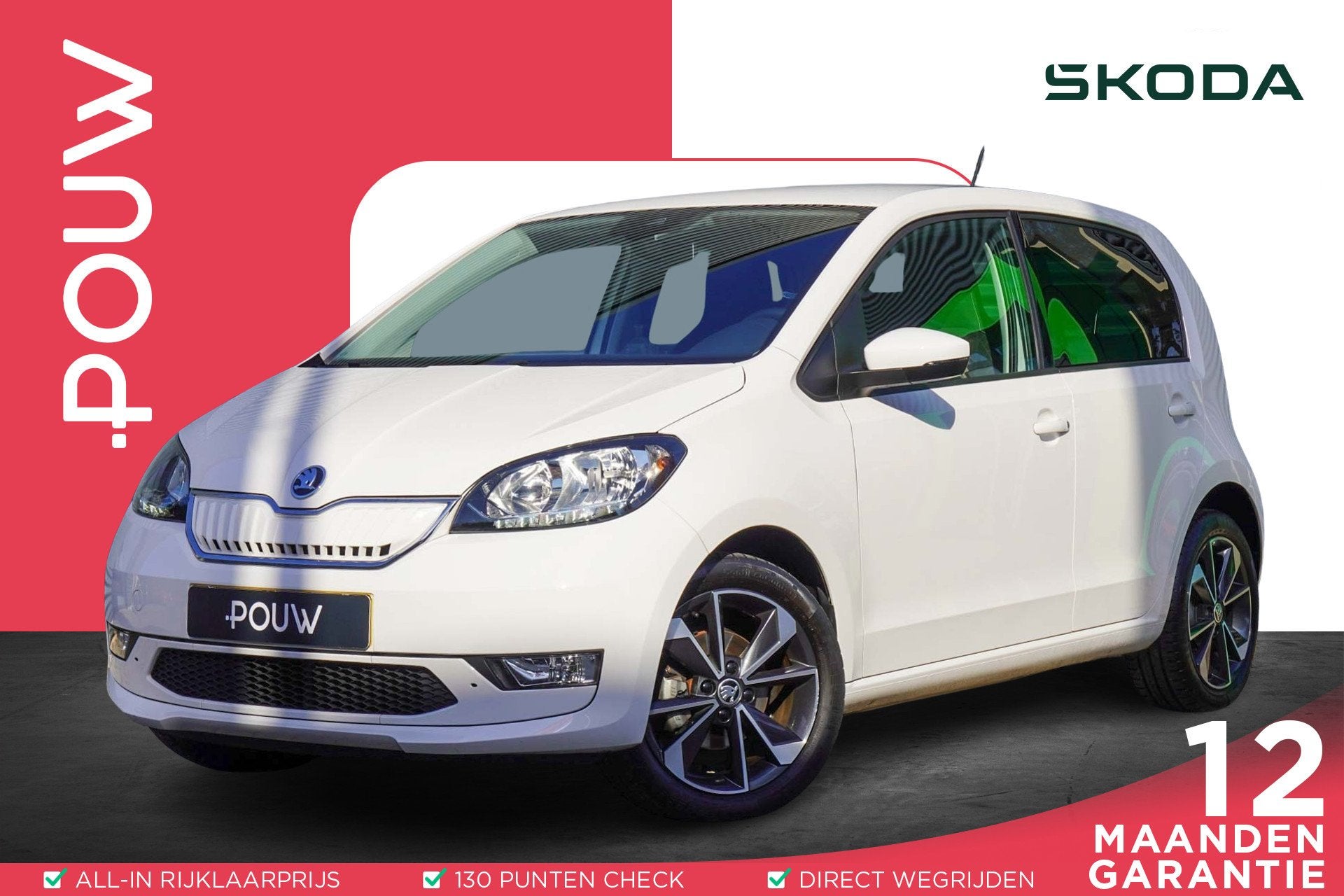 Skoda Citigo e-iV 83pk EV Style | SoH 93% | Climate | Stoelv, Auto's, Stof, Zwart, 4 stoelen, Wit