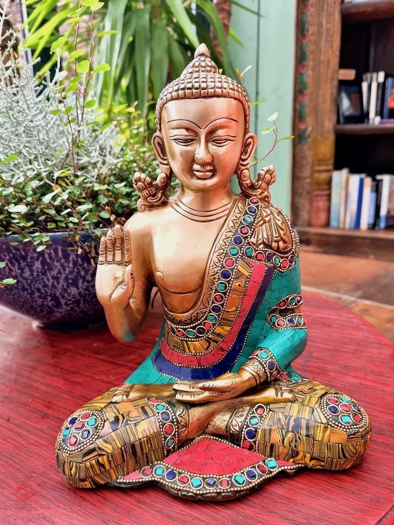 BOEDDHA BEELD BRONS LOTUSZIT 25 CM, 25 cm, Nieuw, Ophalen of Verzenden, Handgemaakt