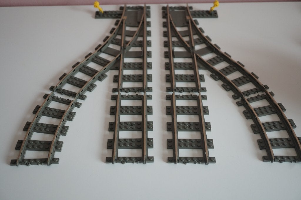 9 volt Lego trein wissel set + 2 extra rechte baanvakken., Gebruikt, Overige thema's, Lego, Ophalen of Verzenden