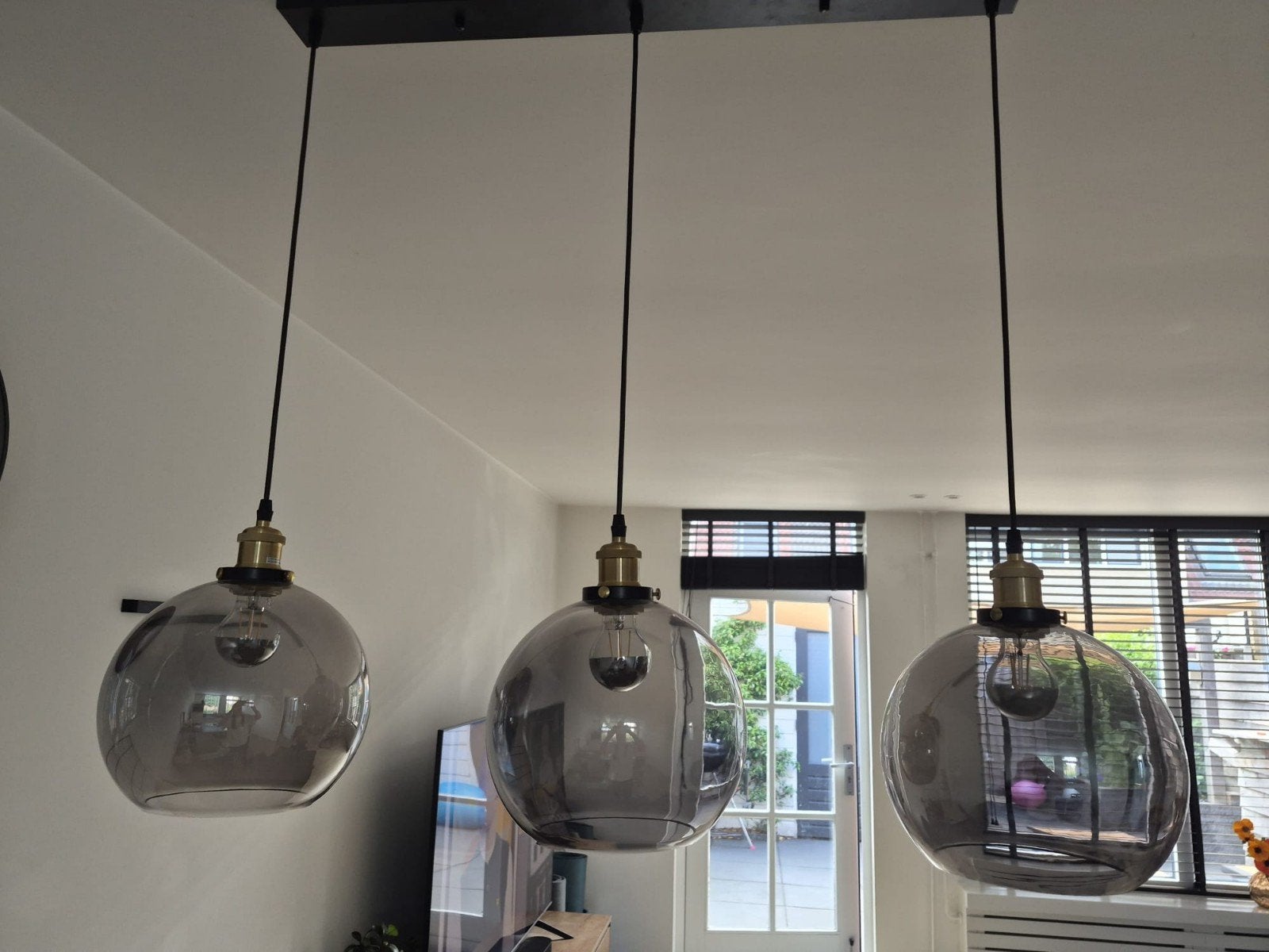 Lamp 3 glazen bollen, Huis en Inrichting, Lampen | Hanglampen, Ophalen, Glas, Minder dan 50 cm