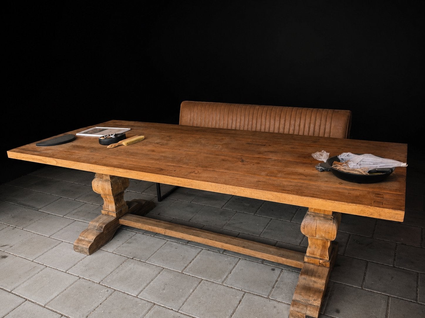 Hardhouten Klooster tafel, Ophalen, Gebruikt, Teakhout, 200 cm of meer