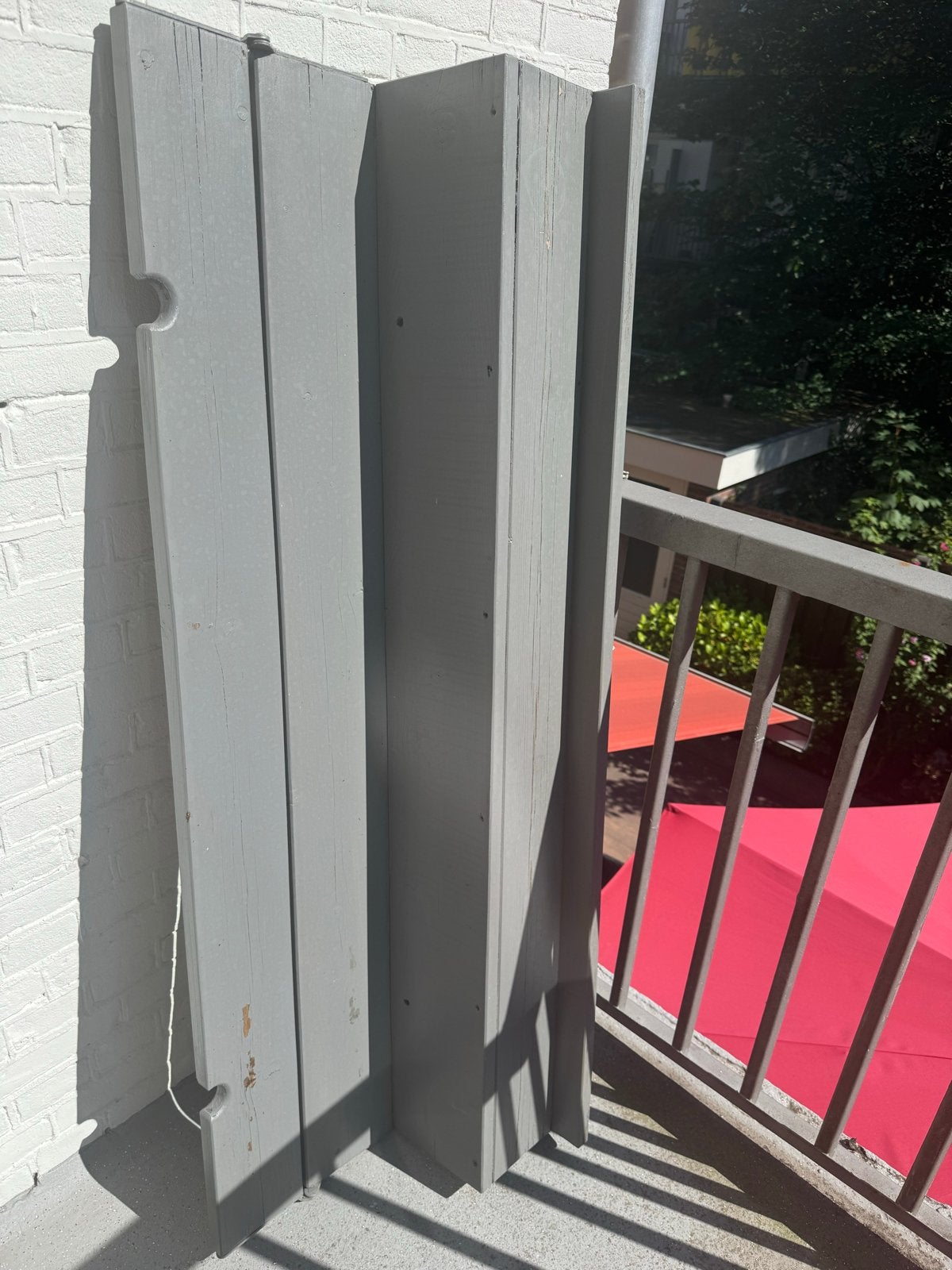 Balkontafel XL 145cm grijs gebeitst (past niet op mijn balko, Ophalen of Verzenden, Gebruikt, Rechthoekig, Hout