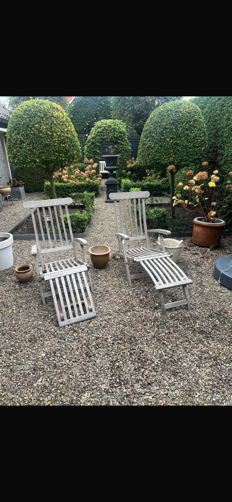 Deckchairs mooi vergrijsd teakhout, Tuin en Terras, Ophalen, Gebruikt