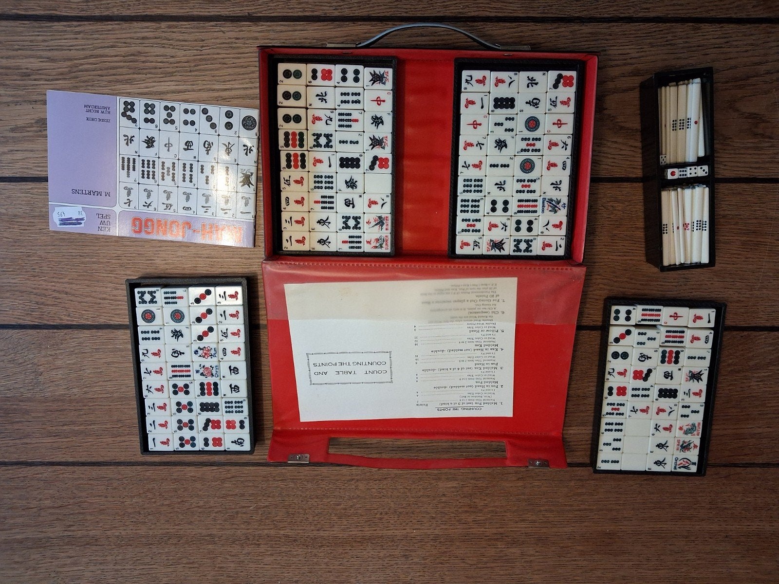 Vintage Mahjong spel in koffer bamboe mah jong mahjongg, Drie of vier spelers, Ophalen of Verzenden, Gebruikt