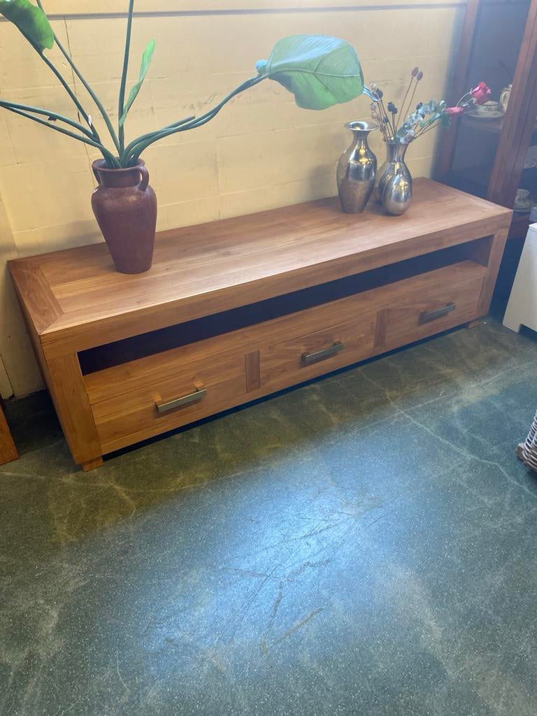 Mooie houten tv-kast met lades, Ophalen, Gebruikt, 100 tot 150 cm, Minder dan 100 cm