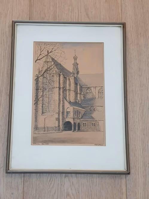 litho hand ingekleurd Alkmaar Grote Herv. kerk Bob Brobbel., Antiek en Kunst, Kunst | Litho's en Zeefdrukken, Ophalen