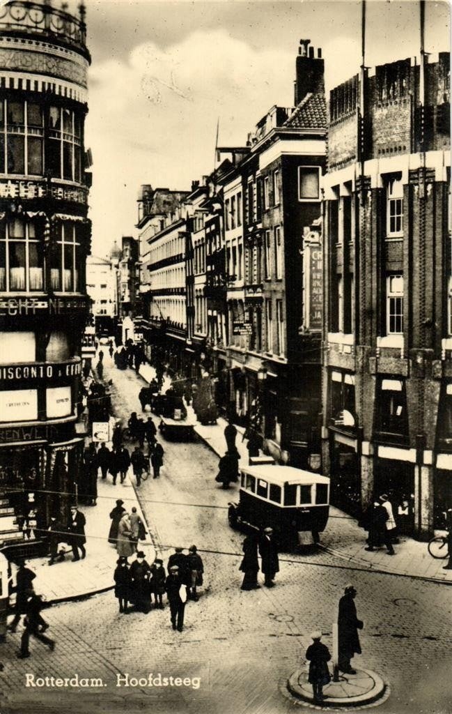 Rotterdam. Hoofdsteeg - volk auto - ongelopen, Ophalen of Verzenden, 1920 tot 1940, Ongelopen, Zuid-Holland