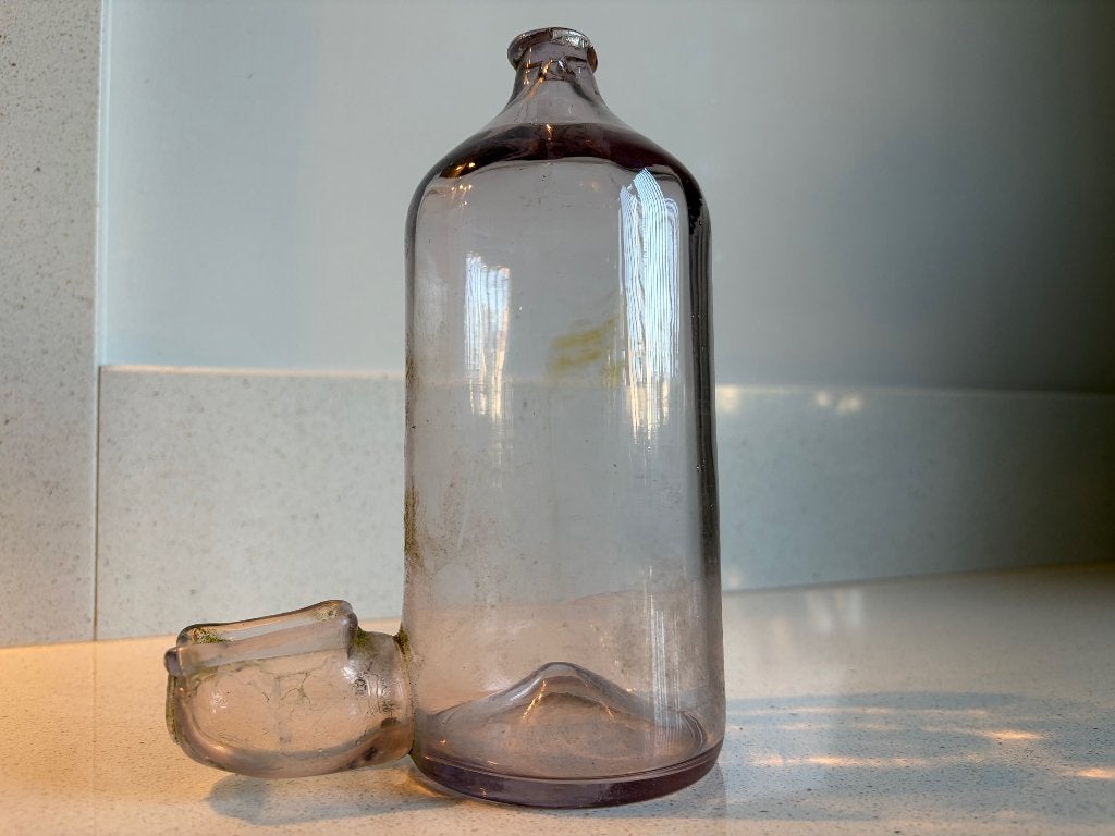 Oude glazen drinkfles groot voor vogels., Ophalen of Verzenden, Gebruikt, Eten en Drinken