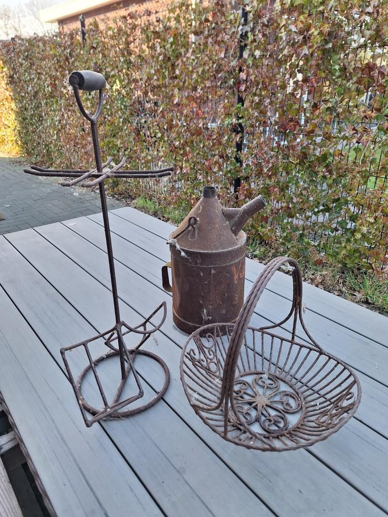 Vintage roestige metalen decoratie set, Ophalen of Verzenden